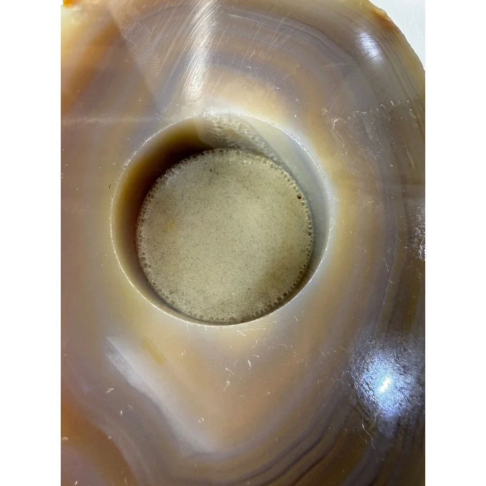 Natural Agate Geode Slice Tea Light Candle Holder Brown Banded Stone Decor